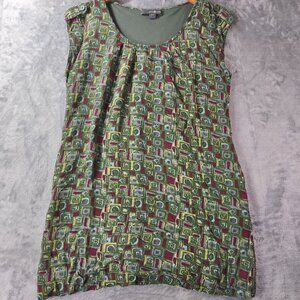 Twenty one Women Sleeveless Tunic Top Small Green Abstract Rayon Geometric Artsy